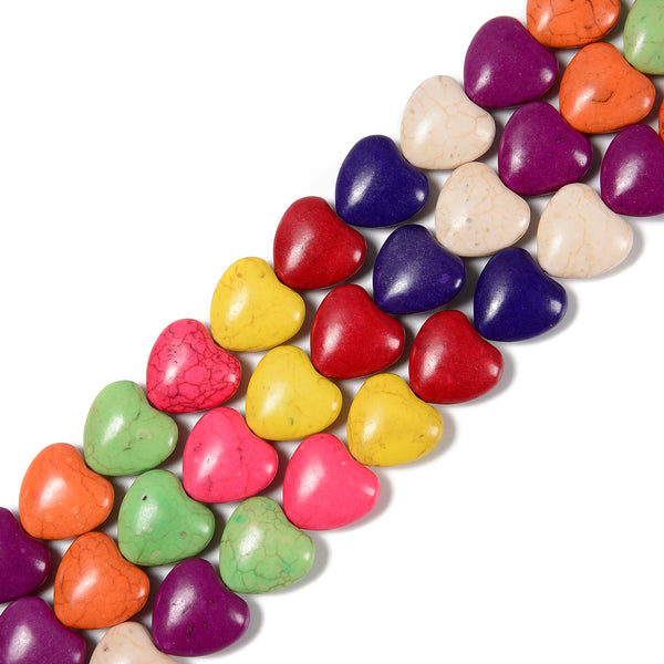 Multi-color Howlite Turquoise Heart Beads Size 17mm 15.5'' Strand