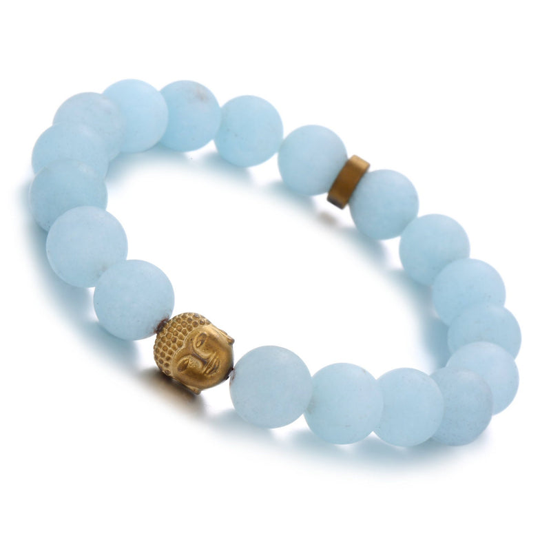 aqua dyed quartz bracelet gold hematite buddha matte round