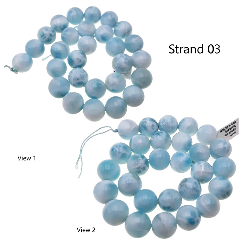 RARE High Grade Top Quality Natural Larimar Smooth Round Beads 14mm 15.5" Strand