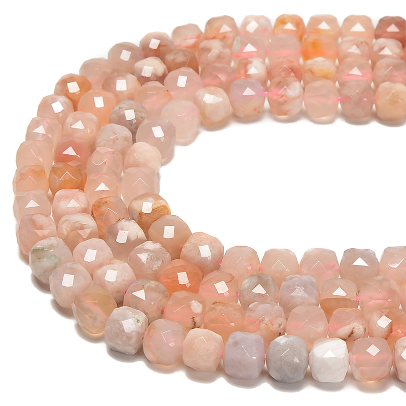 Natural Cherry Flower Sakura Agate Faceted Cube Beads Size 9mm 15.5'' Strand