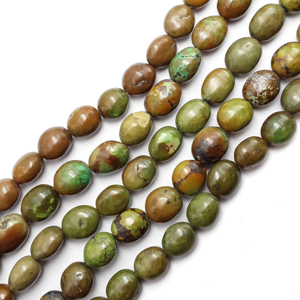 natural green brown turquoise polished oval beads