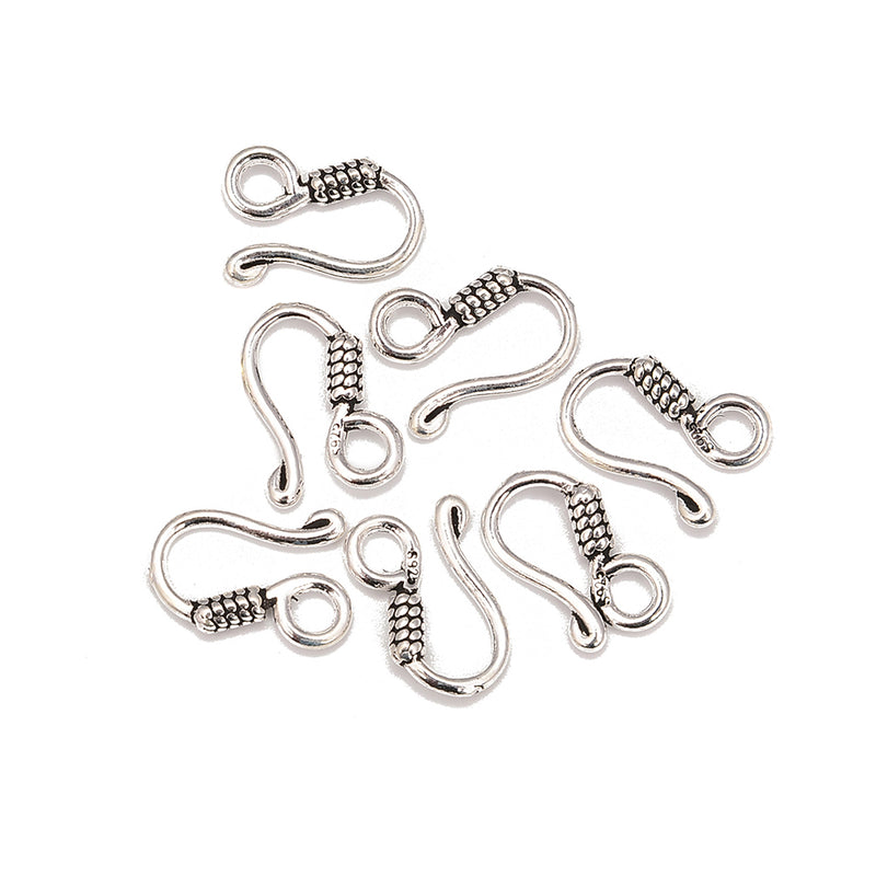 6 Pcs 925 Sterling Silver S-Shape Clasps, S-Hook Clasps For Jewelry Making, 8.5x14.5mm With 0.8mm Hole
