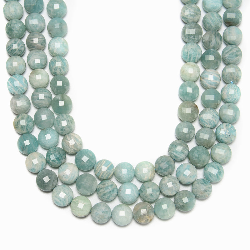 Natural Green Amazonite Faceted Coin Beads Size 10mm 15.5'' Strand
