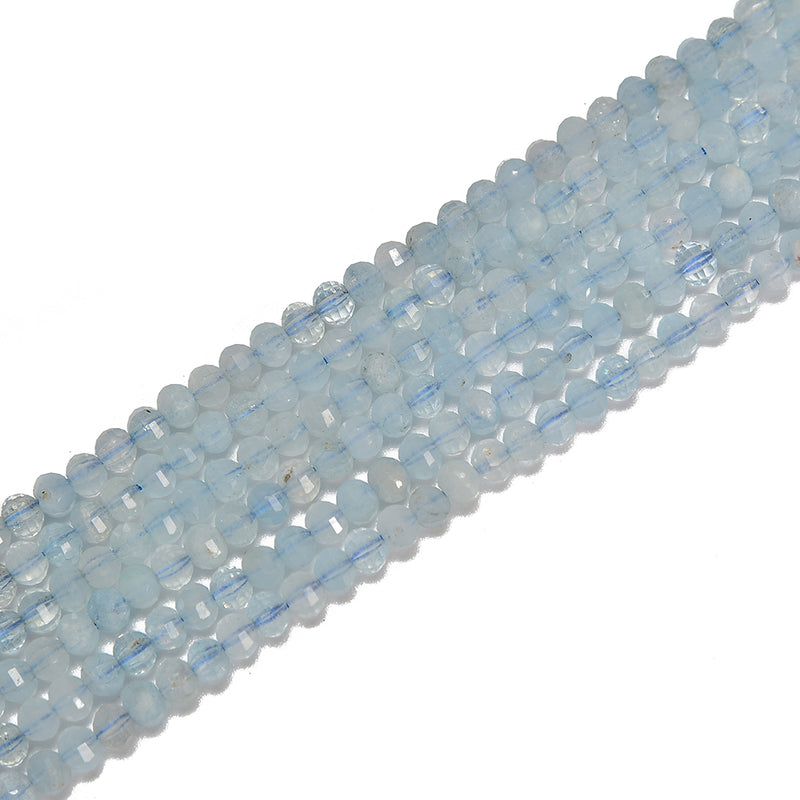 Natural Aquamarine Faceted Pumpkin Shape Beads Size 3x4mm 15.5'' Strand