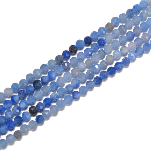 Natural Gradient Blue Aventurine Faceted Round Beads Size 4mm 15.5'' Strand