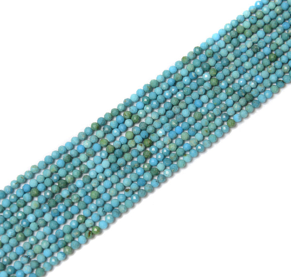 Natural Blue Turquoise Faceted Round Beads Size 3mm 15.5'' Strand