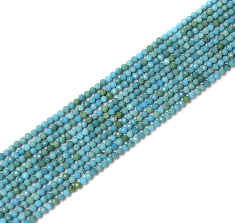 Natural Blue Turquoise Faceted Round Beads Size 2mm 15.5'' Strand