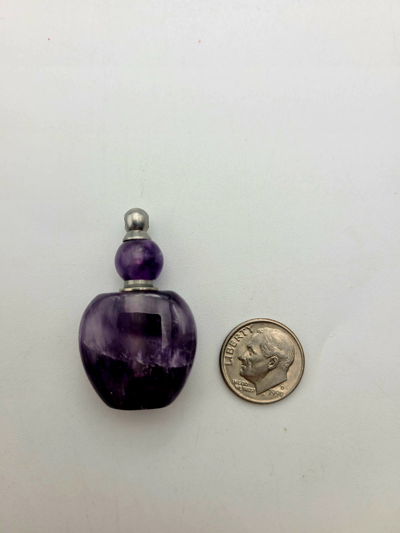 Natural Amethyst Perfume / Oil Bottle Necklace Pendant Size 25x40mm