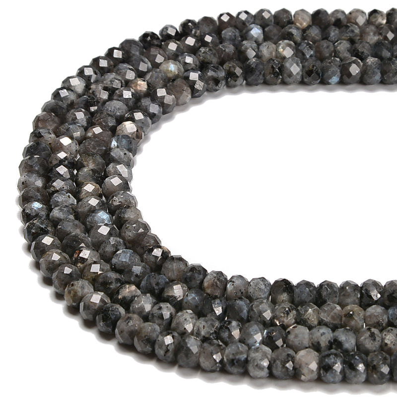 Larvikite Labradorite Hard Cut Faceted Rondelle Beads Size 4x6mm 5.5'' Strand