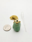 Green Aventurine Hexahedron Shape Perfume Bottle Necklace & Gold Chain 17x34mm