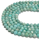 Natural Green Amazonite Faceted Round Beads Size 8mm 15.5'' Strand