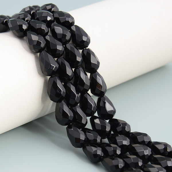 Black Onyx Faceted Full Teardrop Beads Size 10x14mm 15.5'' Strand