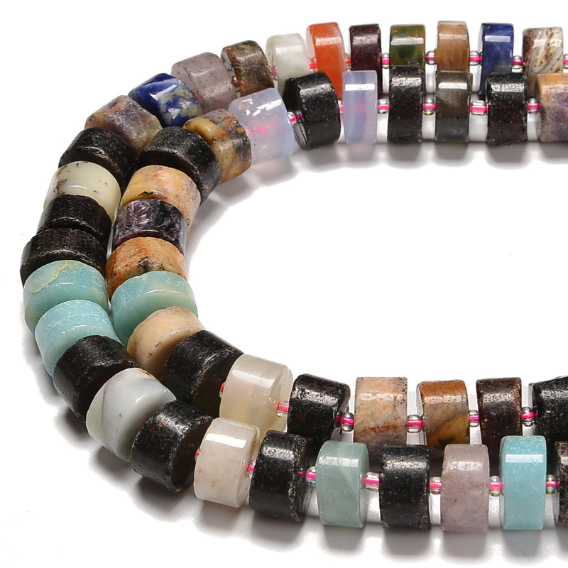 Dark Color Mixed Gemstone Rondelle Wheel Disc Beads Size 10mm 12mm 14mm 15.5''