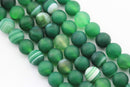 large hole green Striped agate matte round beads