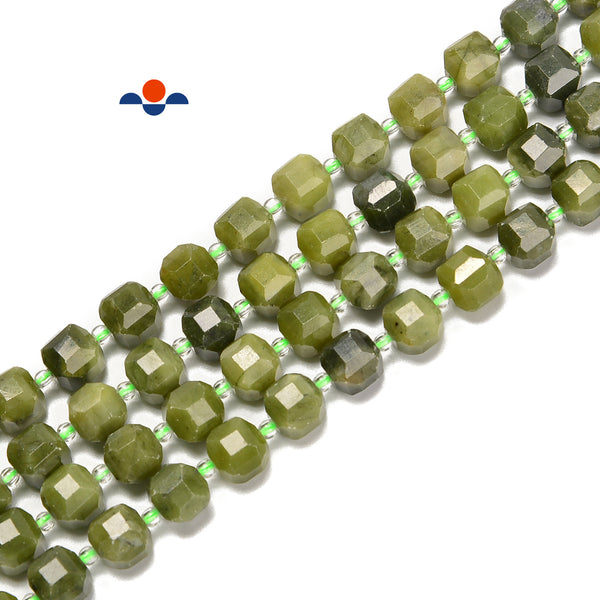 Natural Green Jade Faceted Rubik's Cube Beads Size 8-9mm 15.5'' Strand