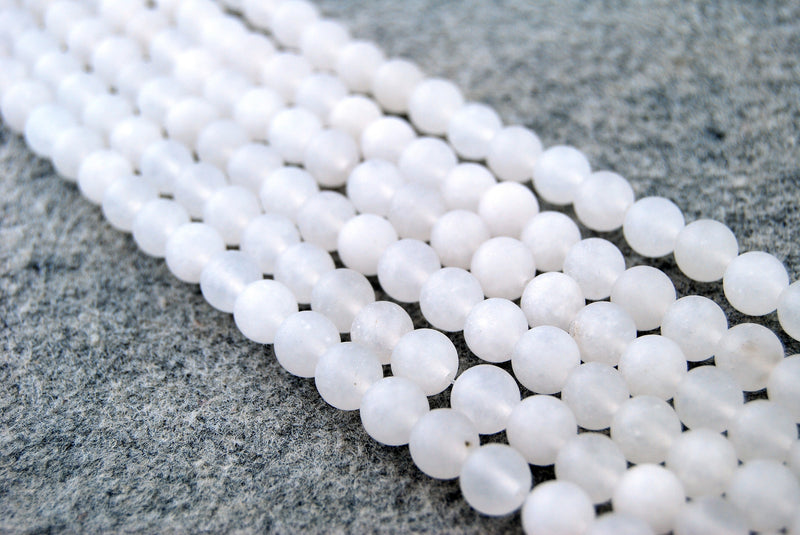 natural white jade matte round beads