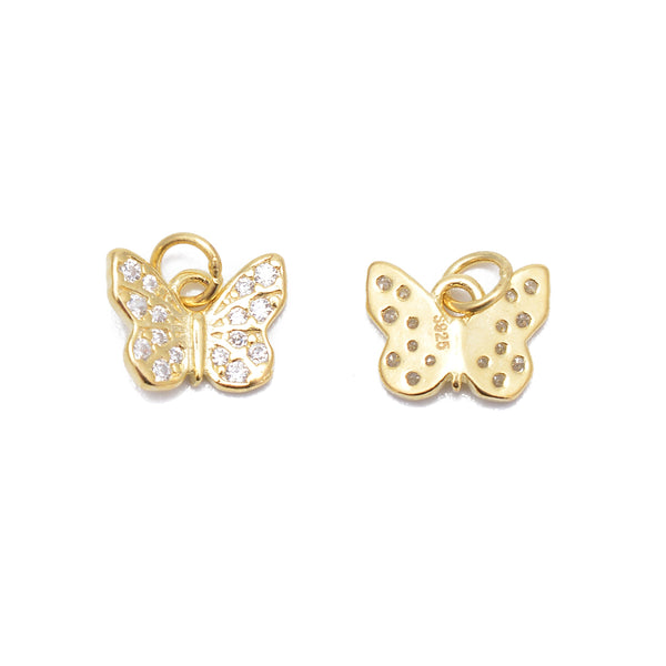Gold Plated Sterling Silver Butterfly Charm with CZ Size 7x9mm 3 PCS Per Bag