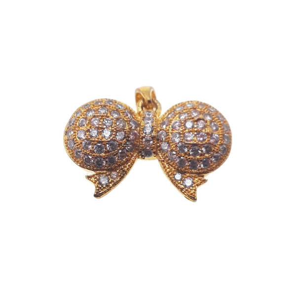 ribbon charm gold plated copper with micro pave clear zircon