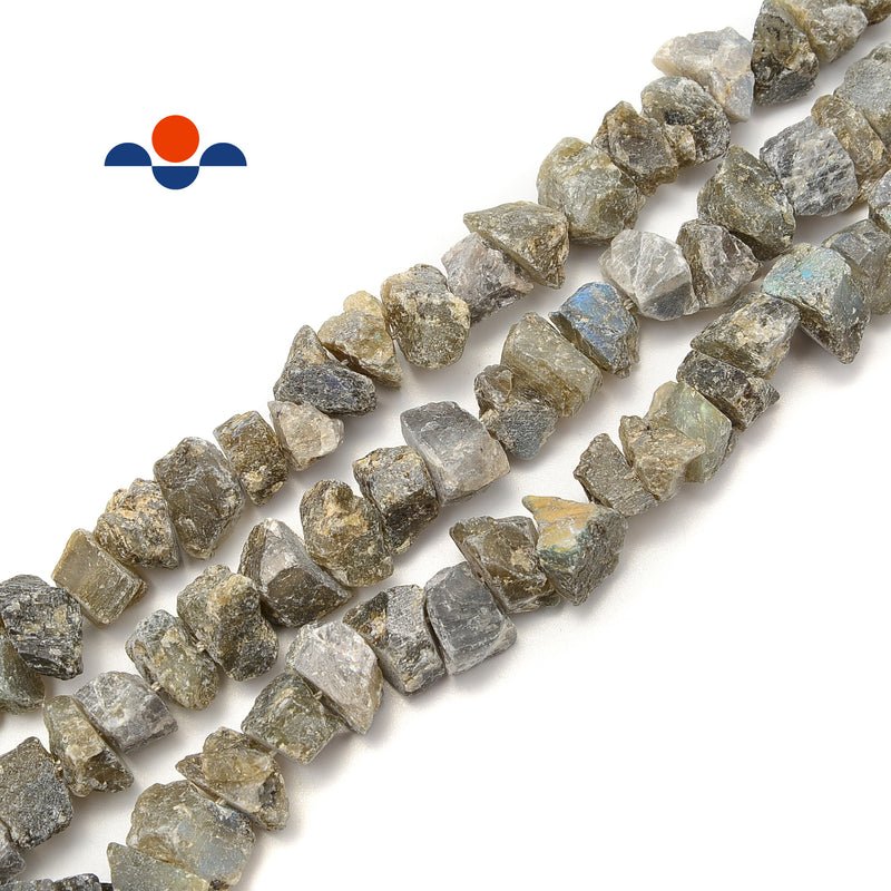 Labradorite Rough Nugget Chunks Center Drill Beads Approx 8x14mm 15.5" Strand