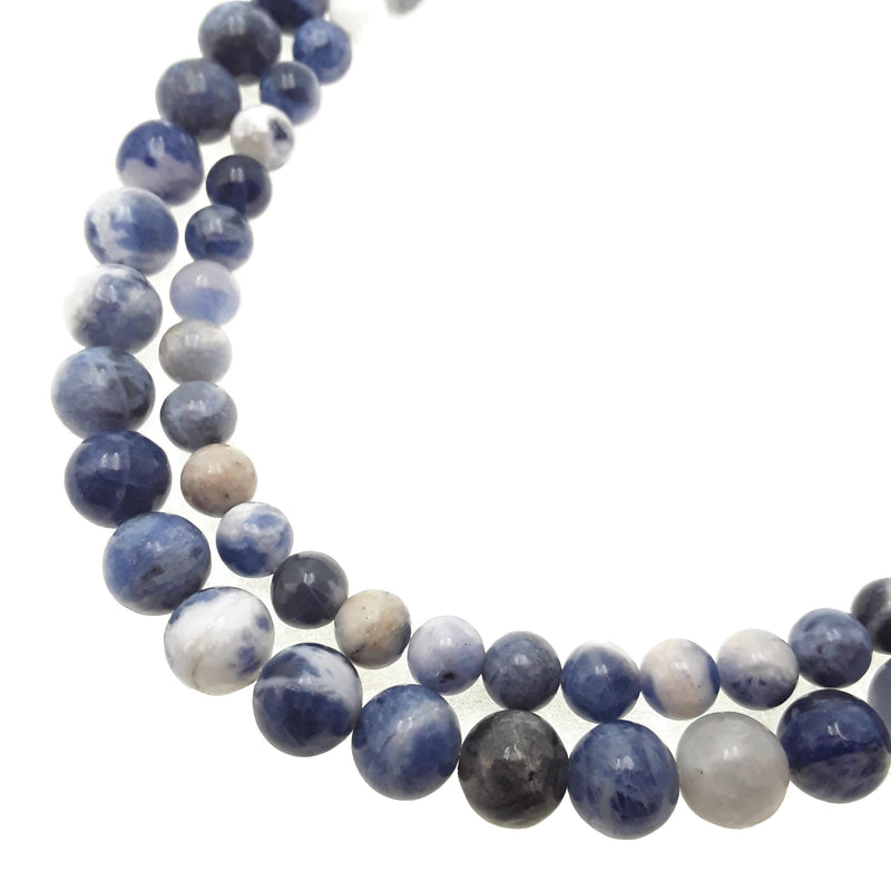 natural blue and white sodalite smooth round beads