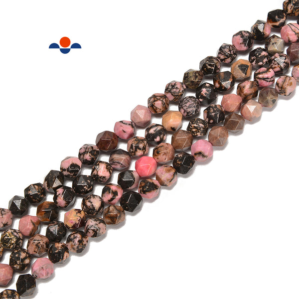 Natural Rhodonite Faceted Start Cut Beads Size 8mm 15.5'' Strand