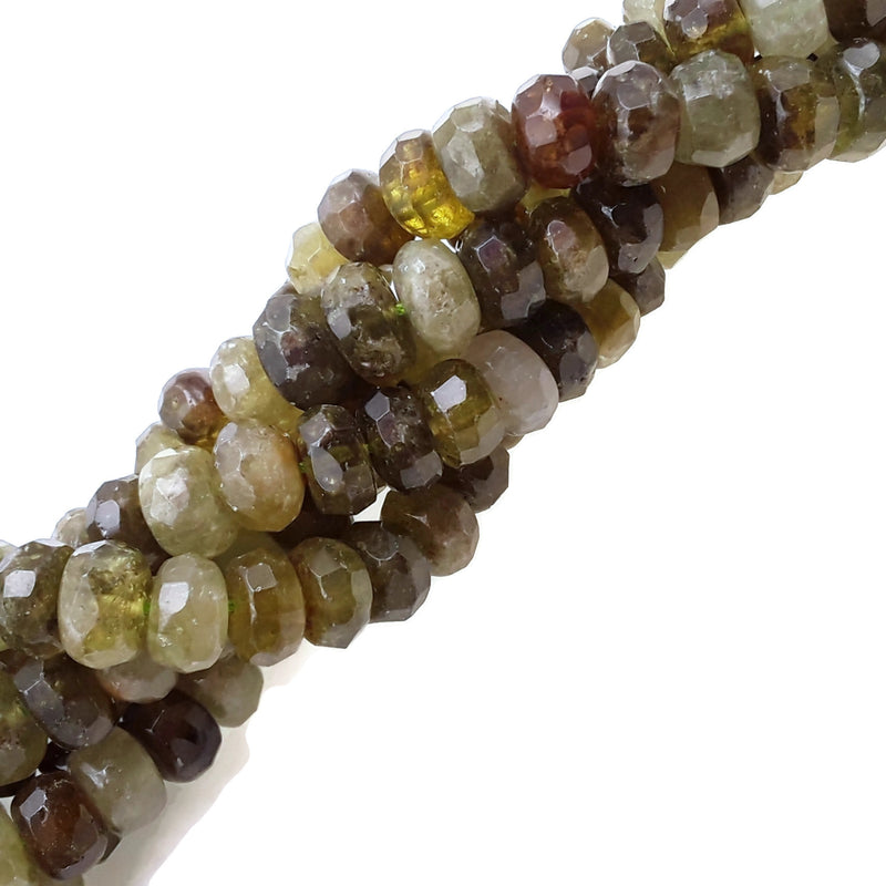 Natural Green Garnet Irregular Faceted Rondelle Beads Approx 6x10mm 15.5" Strand