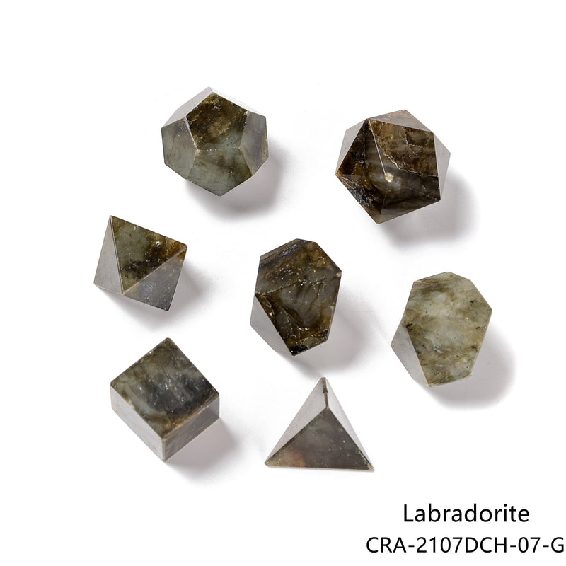Unengraved Gemstone Polyhedral DnD Dice Dungeons & Dragons 7pc Per Set Obsidian, Tiger Eye, Labradorite, Amethyst, Clear/Rose Quartz