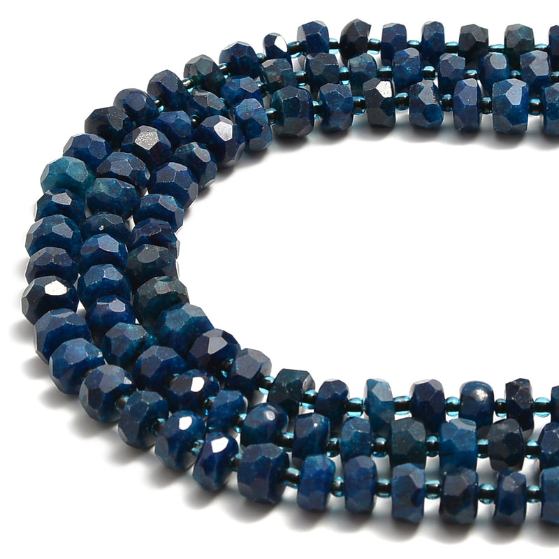 Dark Blue Apatite Faceted Rondelle Wheel Discs Beads Size 5x8mm 15.5" Strand