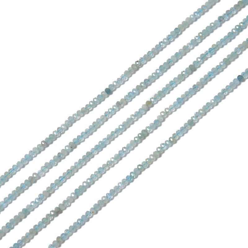 Natural Aquamarine Faceted Rondelle Beads Size 2x3mm 15.5'' Strand