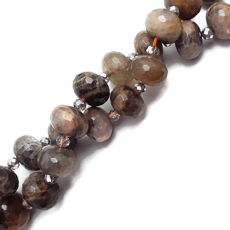 black moonstone large faceted rondelle beads 