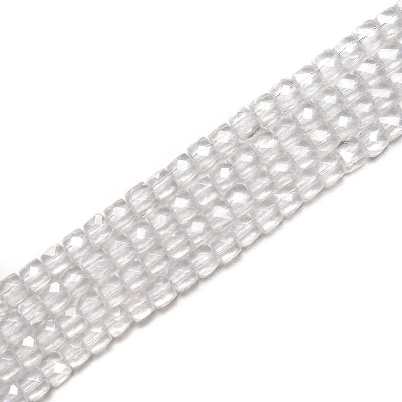 Clear Quartz Faceted Cube Beads Size 4-5mm 15.5" Strand