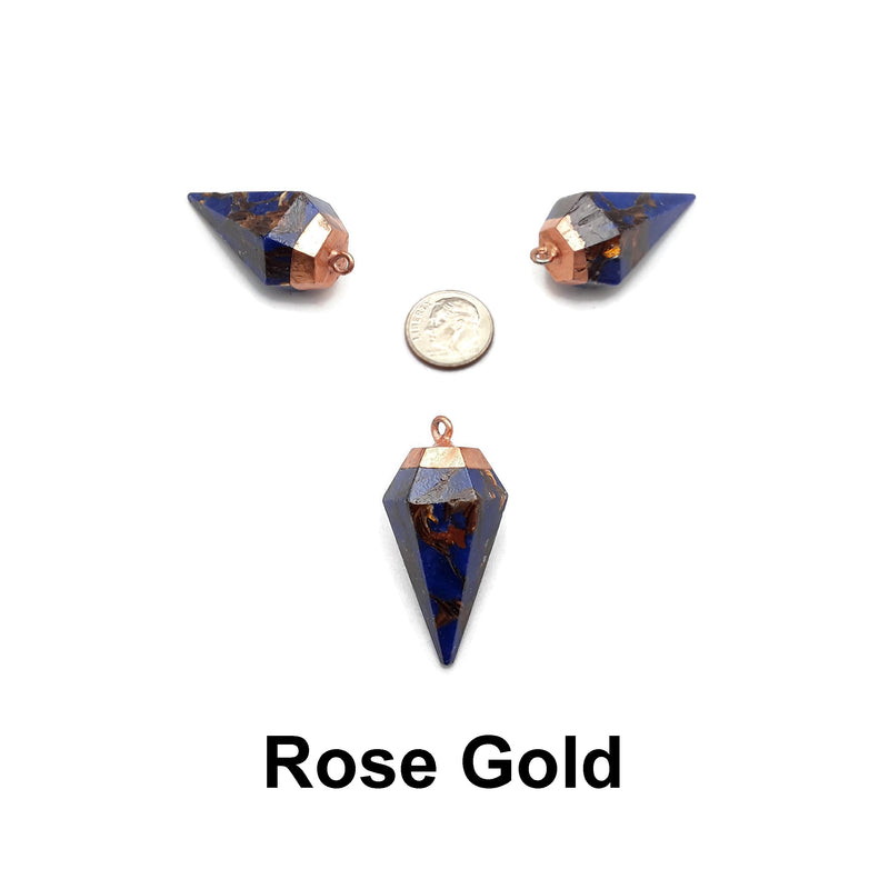 Bronzite Lapis Silver/Gold /Rose Gold Plated Top Pendulum 20x40mm Per Piece