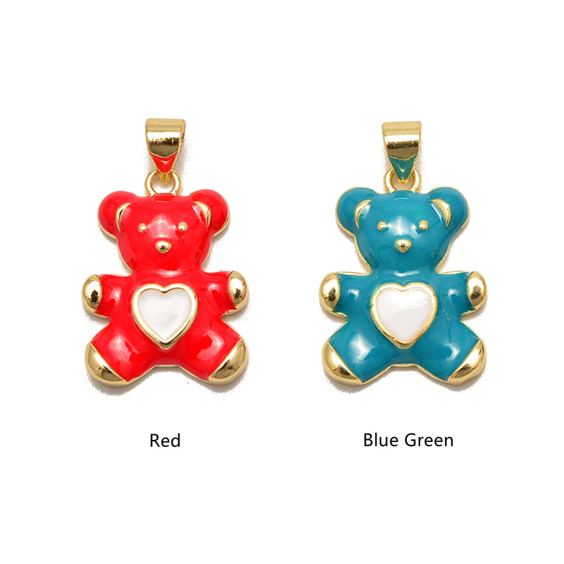 10PCS Mix Color Enamel Gold Color Heart Bear Charms Pendant Size 15x20mm