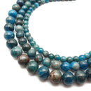 Natural Blue Apatite Smooth Round Size 6mm 8mm 10mm 12mm 15.5" Strand