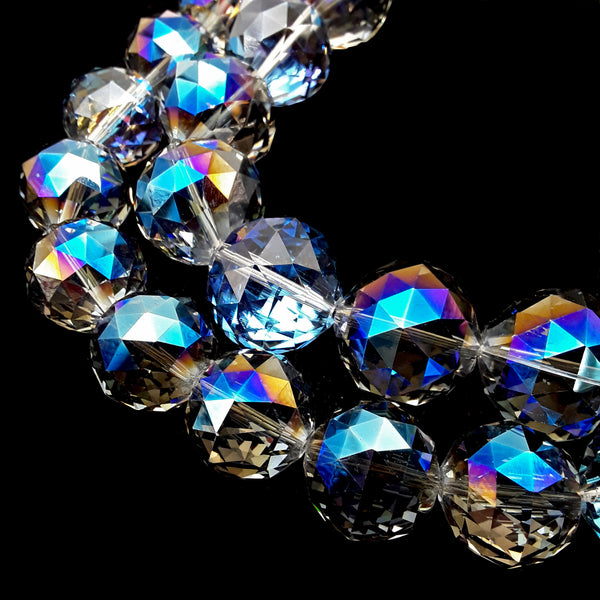 FAMLEAF 10mm 70pcs Crystal Glass Beads, Round Glass Beads, Faceted Glass Beads,Faceted Glass Crystal Beads Bulk, Glass Beads for Jewelry Making(AB