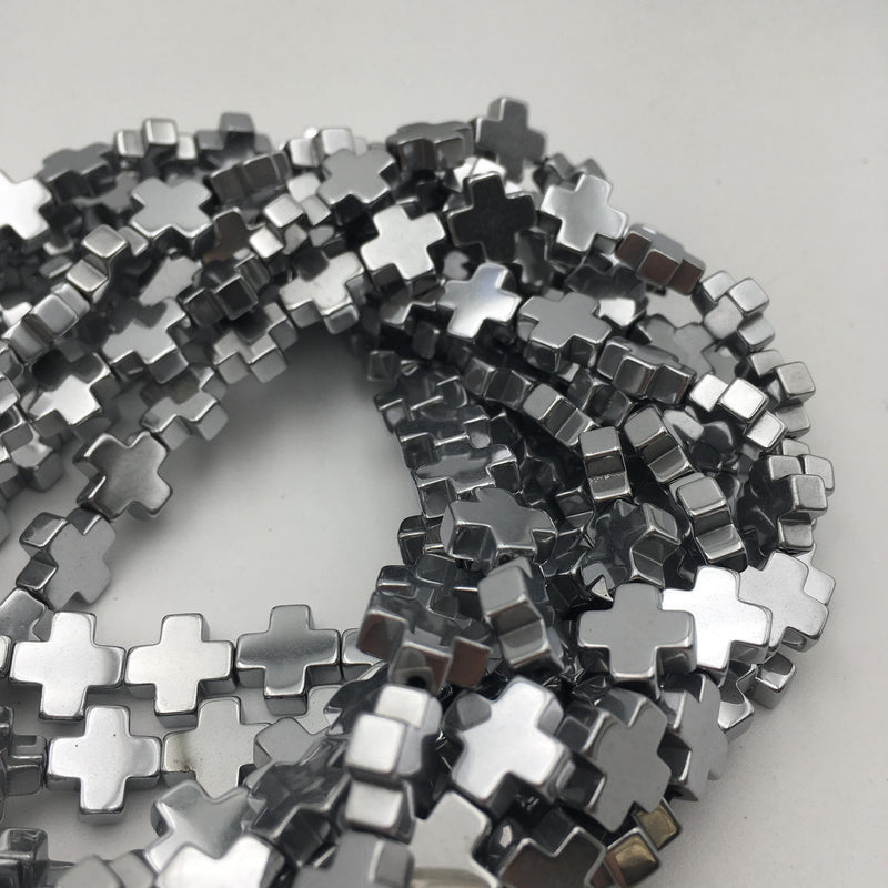 silver plated hematite cross beads