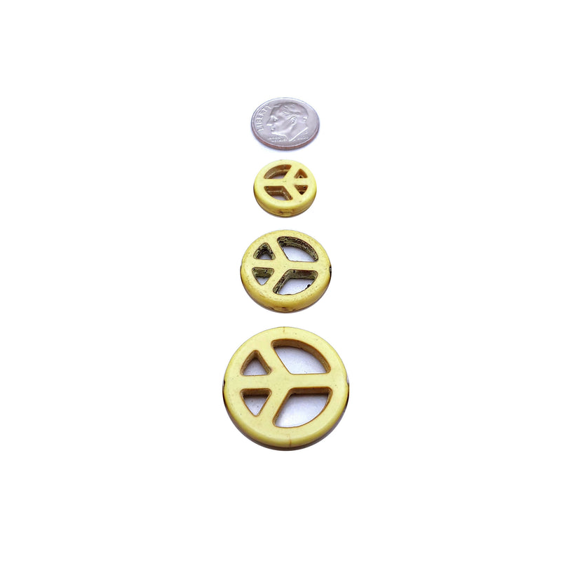 Yellow Howlite Turquoise Peace Sign Coin Disc Beads 15mm 20mm 25mm 15.5" Strand