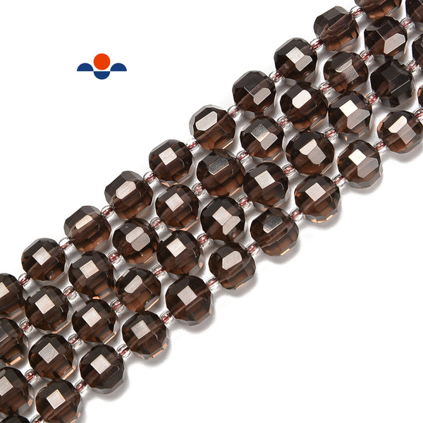 Natural Smoky Quartz Faceted Rubik's Cube Beads Size 8-9mm 15.5'' Strand