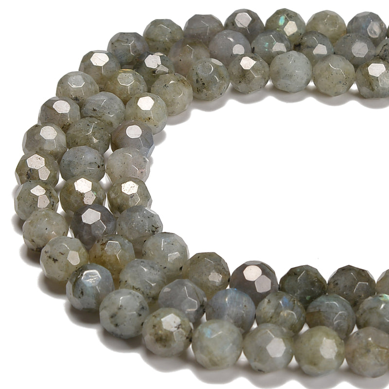 Natural Labradorite Big Faces Faceted Round Beads Size 8mm 10mm 15.5'' Strand