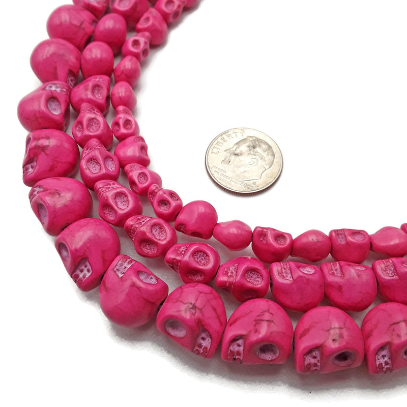 Pink Color Howlite Turquoise Skull Beads Size 6x8mm 8x10mm 10x12mm 15.5''Strand