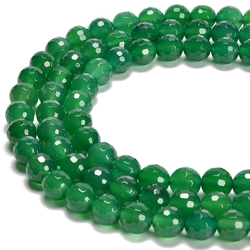 Green Agate Faceted Round Beads Size 8mm 10mm 15.5'' Strand