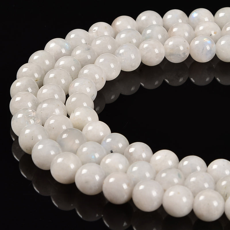 2.0mm Large Hole Natural Rainbow White Moonstone Smooth Round Beads Size 6-12mm 15.5'' Strand