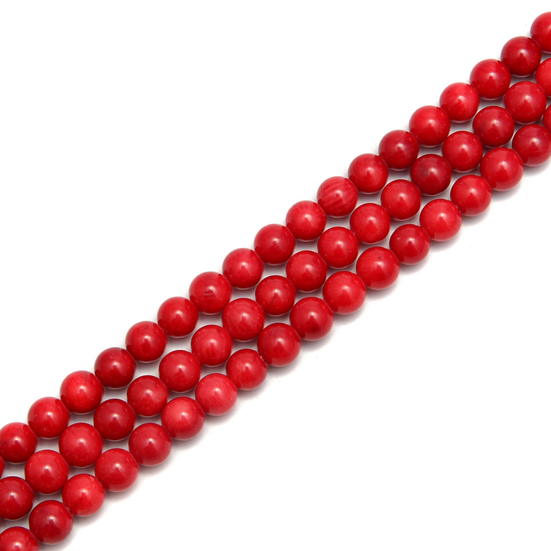 2.0mm Large Hole Red Bamboo Coral Smooth Round Beads Size 8mm 15.5'' Strand