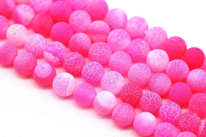 pink fire agate Crackled matte round beads 
