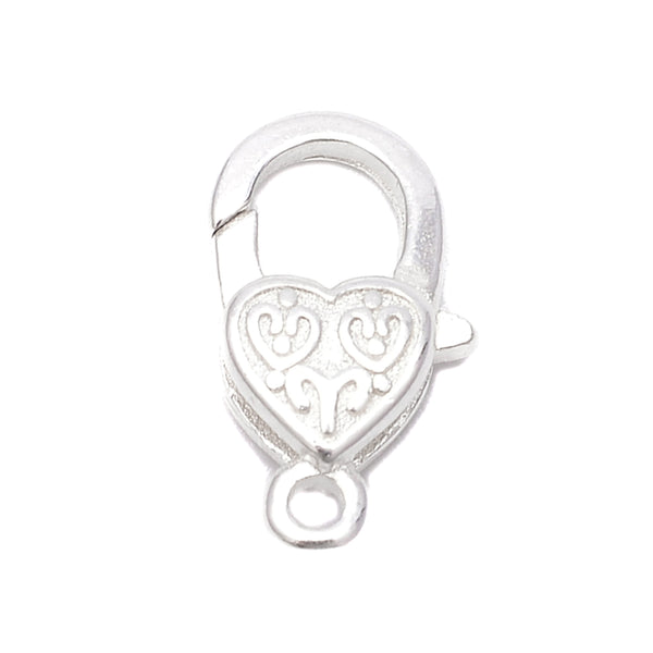 925 Sterling Silver Engrave Heart Shape Clasp Size 6x12mm Sold 3Pcs Per Bag