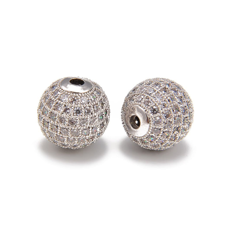 silver plated micro pave clear zircon ball