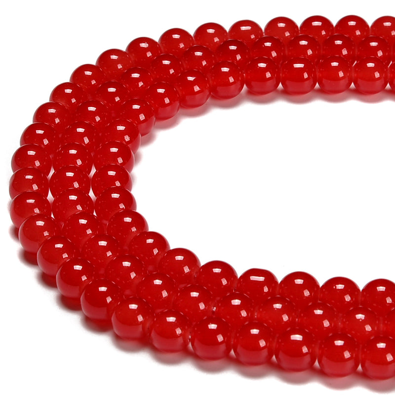 Red Crystal Glass Smooth Round Beads Size 6mm 8mm 10mm 15.5" Strand