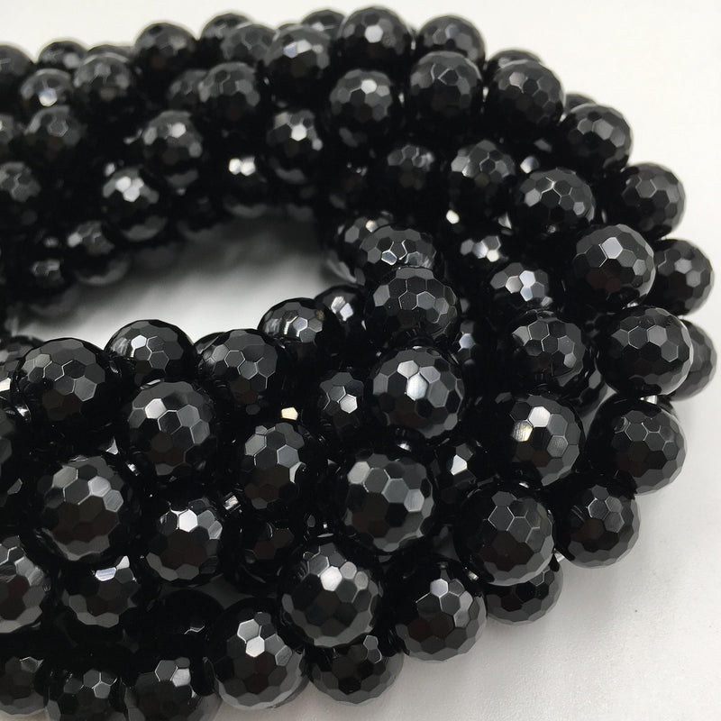 large hole black onyx faceted round beads