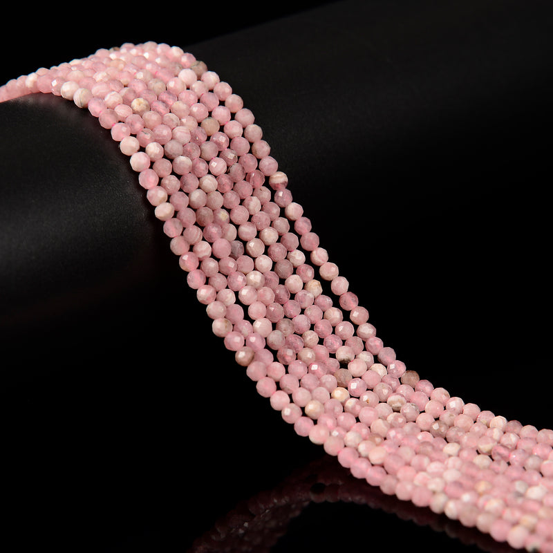 Natural Rhodochrosite Faceted Round Beads Size 2.5-3mm 15.5'' Strand