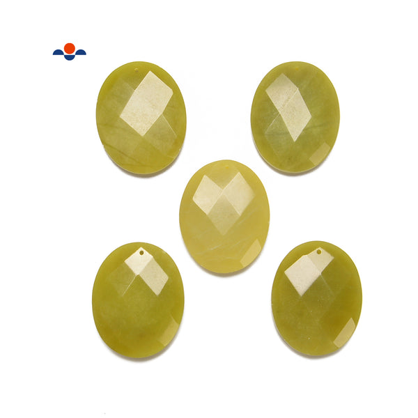Natural Green Jade Faceted Oval Shape Pendant Size 39x50mm Sold Per Piece